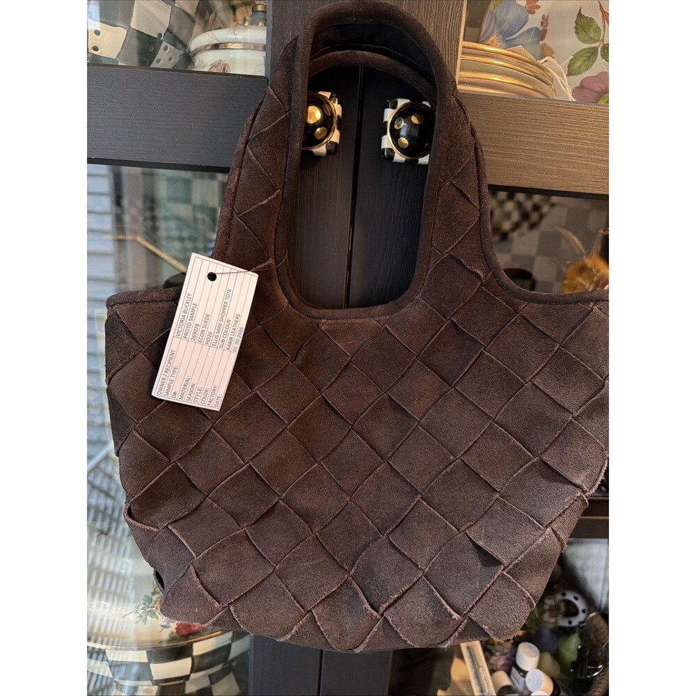 NEW Madewell Ellis Small Woven Shopper Tote Purse Brown Suede